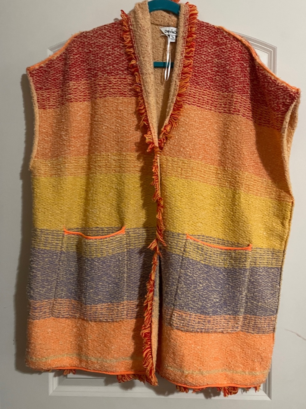 Davi & Dani Sunset Striped Knit Cardigan Vest Fringed - Pockets
